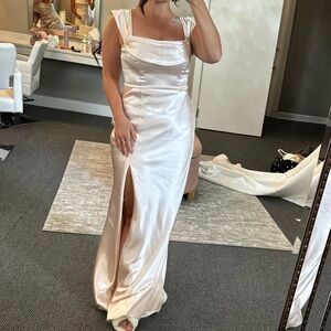 Birdy gray Mia Shiny Satin Convertible Dress color champagne size small